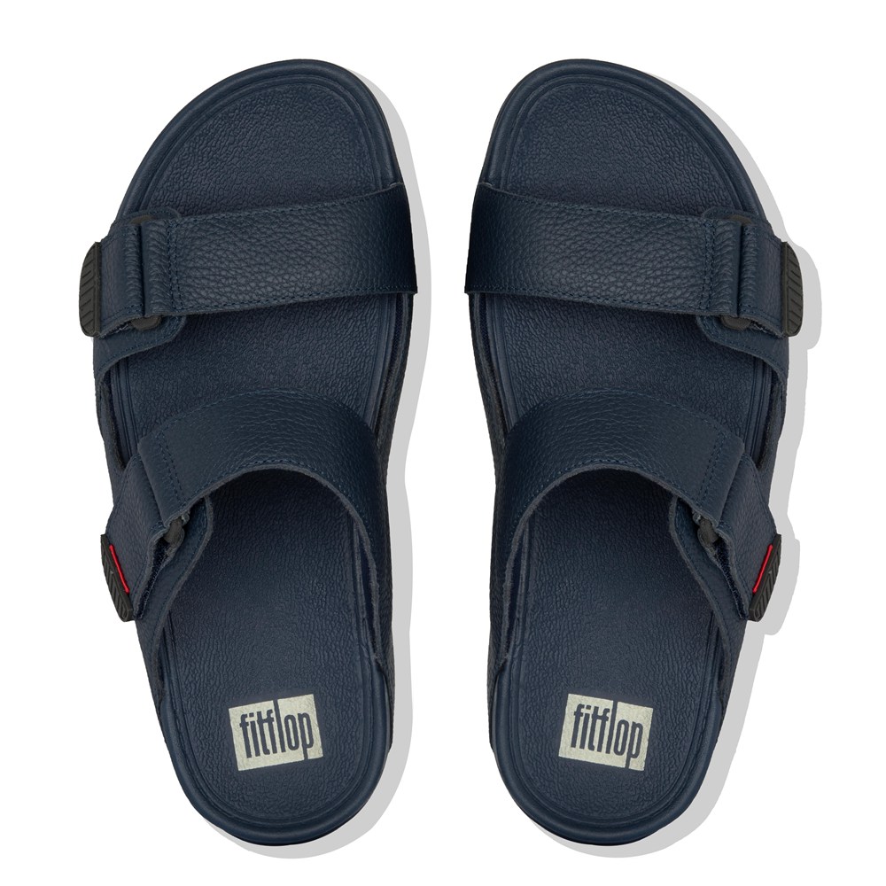 Fitflop Mens Slides Navy - Gogh Moc Adjustable Leather - 67GONSRKB